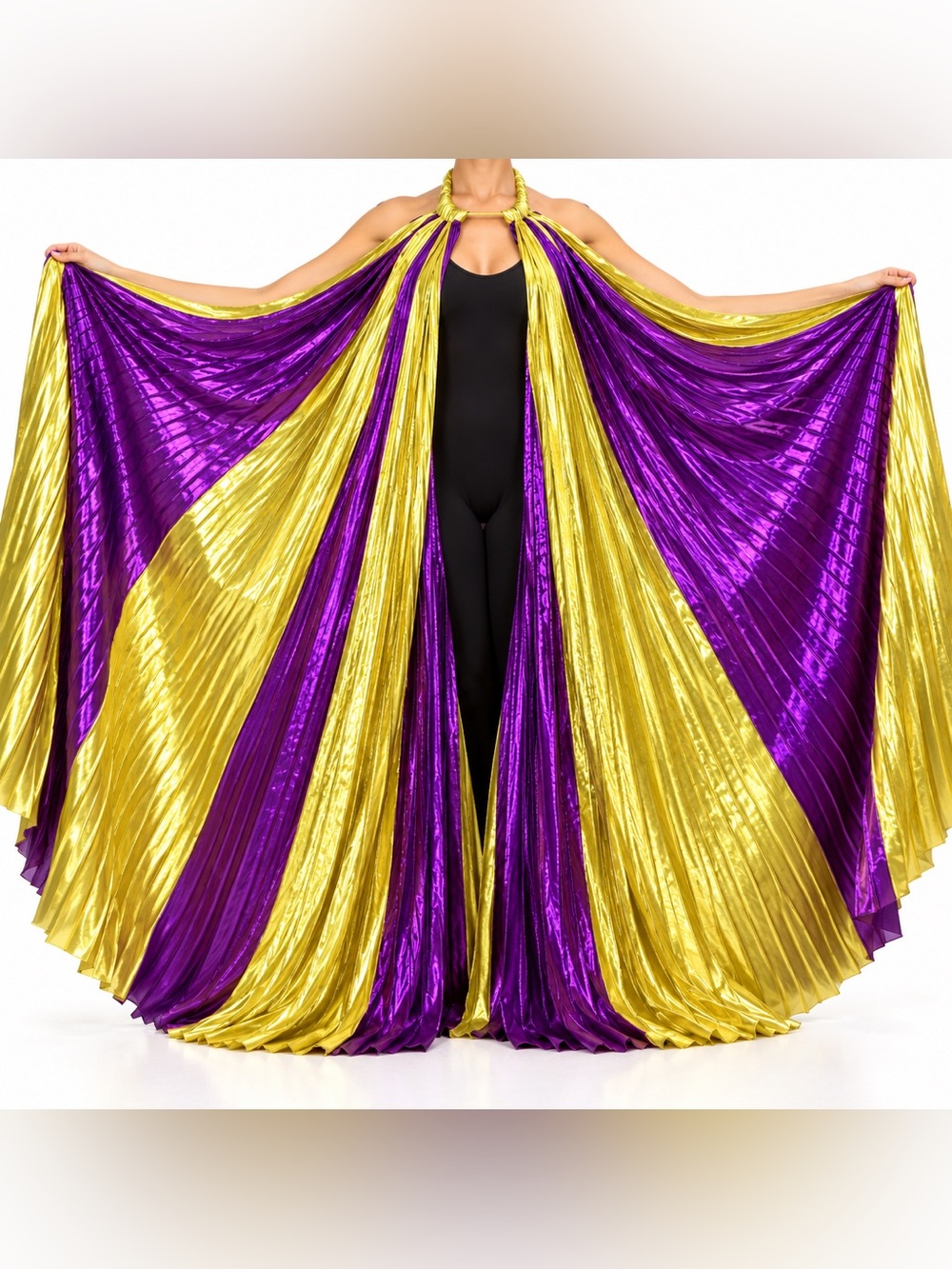 Purple Gold Metallic Pleated Isis Wing Cape One Size